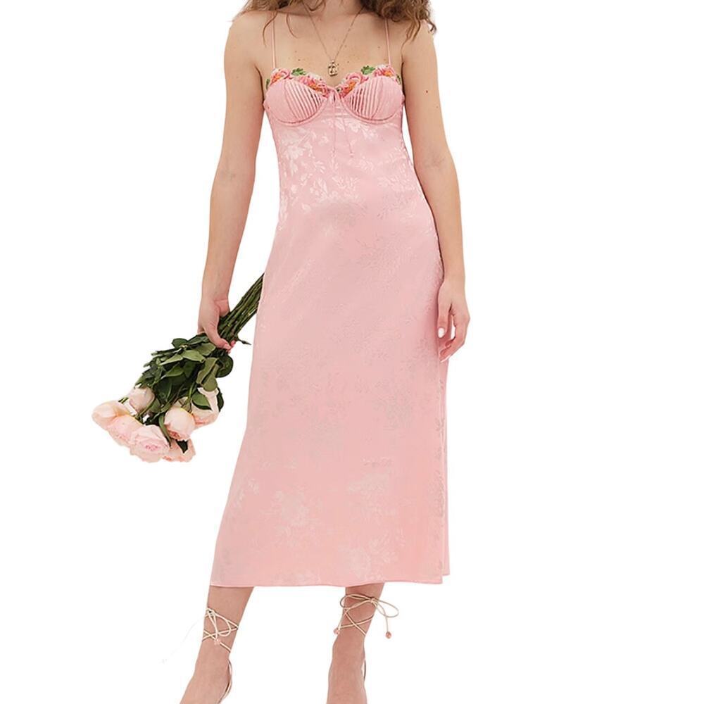 For Love & Lemons Lola Midi Pink Slip Dress Size M